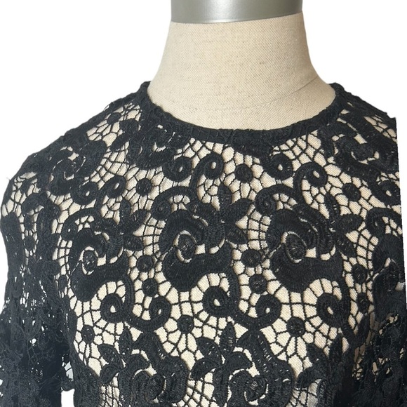 H&M Black Embroidered Lace Ruffle Long Balloon Sleeve Sheer Blouse Women Size 6 - Picture 6 of 16